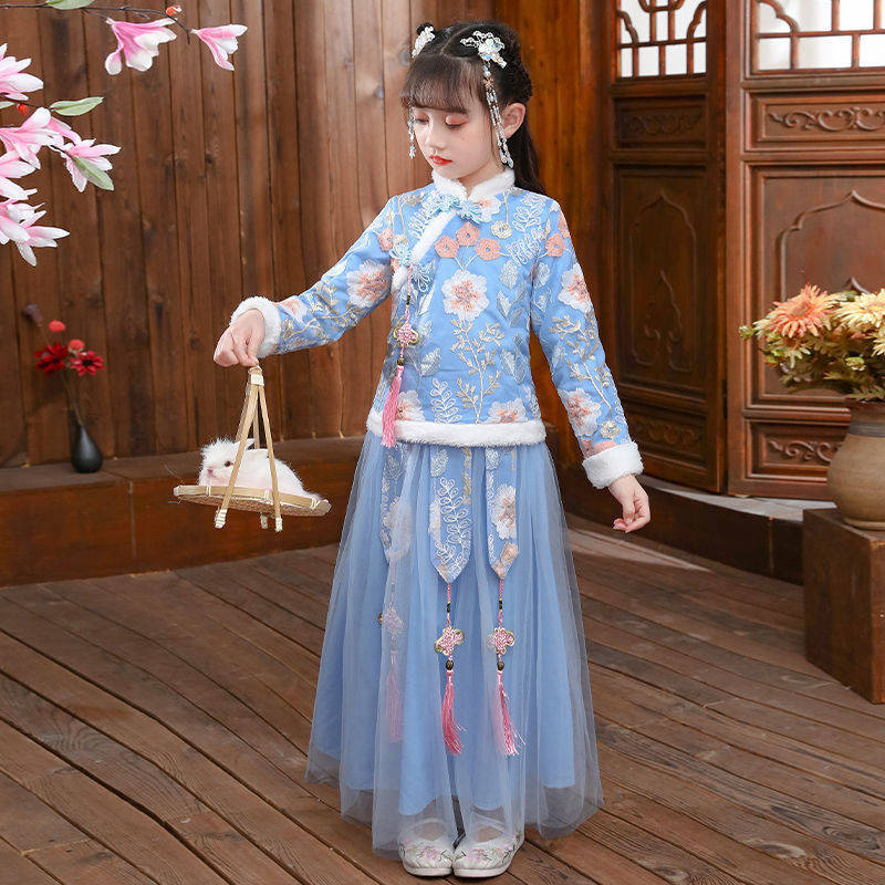 Baby Clothing Winter - Hanfu 2024ชุดเด็กผู้หญิงแบบโบราณชุดชุดจีนสีแดงสีชมพูเสื้อผ้าปีใหม่
