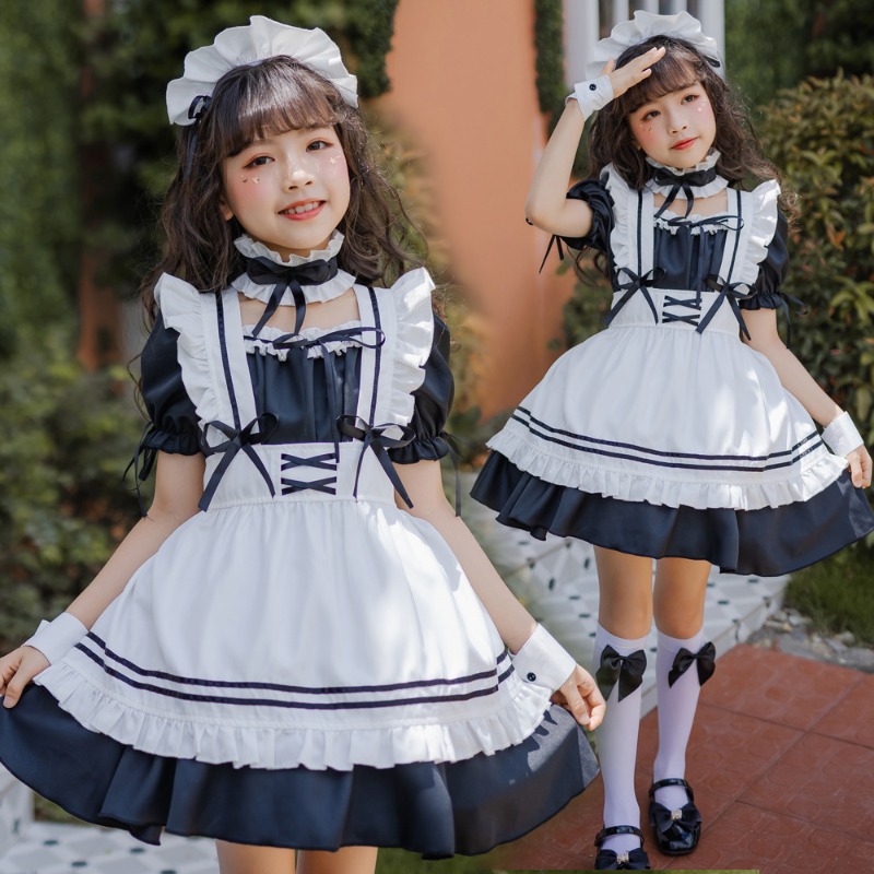 Baby Clothing Size - ญี่ปุ่นคอสเพลย์เครื่องแต่งกายน่ารักโลลิต้าสีดำชุดแม่บ้านแขนสั้นชุดอุปกรณ์เสริมชุดธีมปาร์ตี้ชุดเล่นบทบาทสำหรับสาวๆ