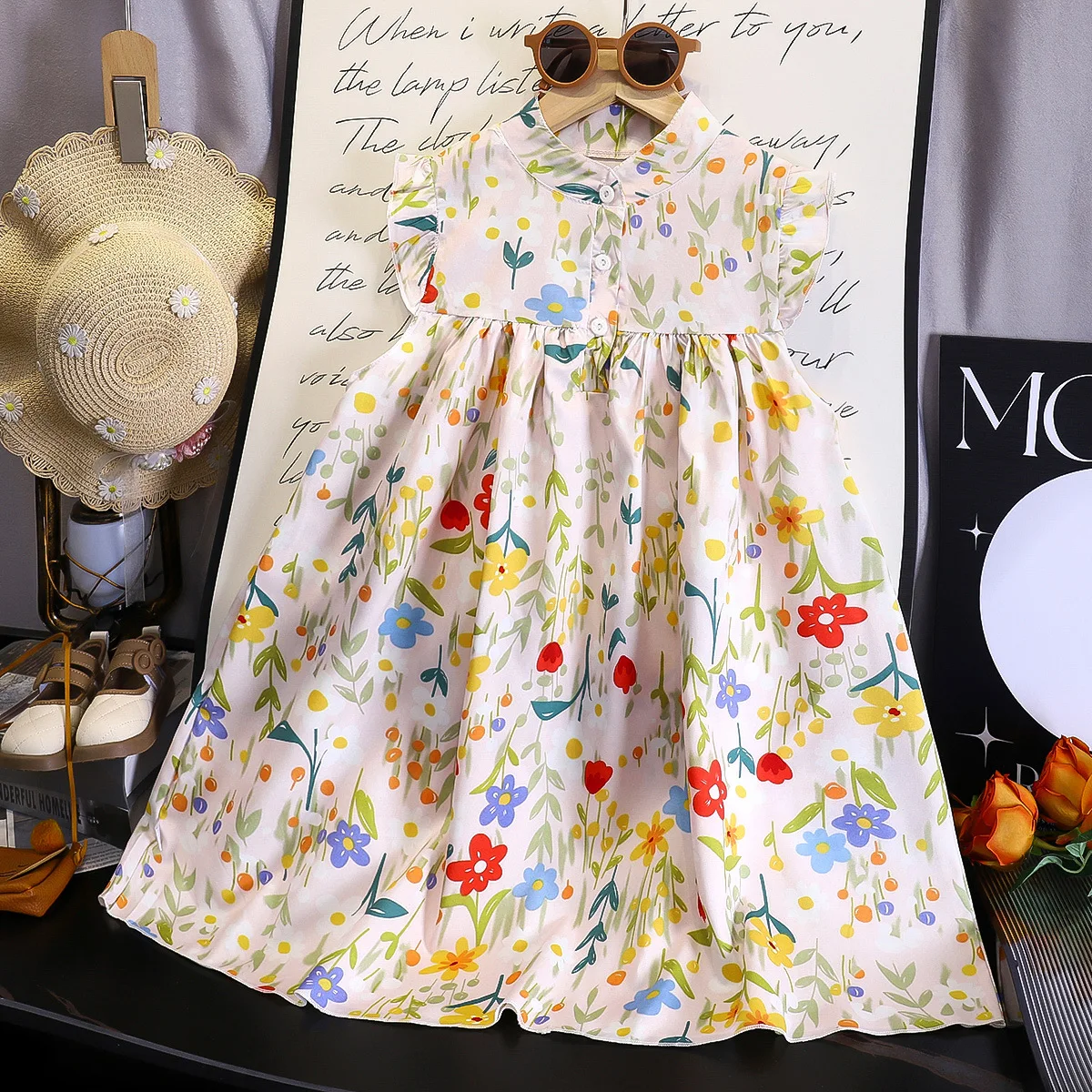 Baby Clothing Line - ใหม่ 2025 สาวฤดูร้อนบางชุดชายหาดเด็กผู้หญิงดอกไม้หวานพิมพ์กระพือเจ้าหญิง A-Line Dresses Sundress