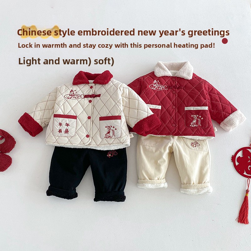 Baby Clothing Winter - ชุดเด็กปีใหม่ 2025 ชุดฤดูหนาวใหม่สำหรับเด็กผู้ชาย ชุดผ้าฝ้ายปักลายการ์ตูน ชุดผ้าฝ้ายสำหรับเด็กทารก