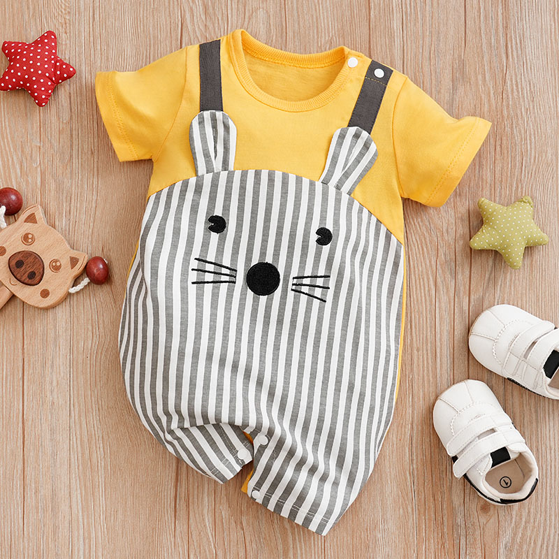 Baby Clothing Display Stand - ชุดทารกแรกเกิดใส่ได้ทั้งชายและหญิงชุดหมีแขนสั้นผ้าฝ้ายลายหนูหูยืนชุดชุดนอนวันพีชเด็กวัยหัดเดินฤดูร้อน