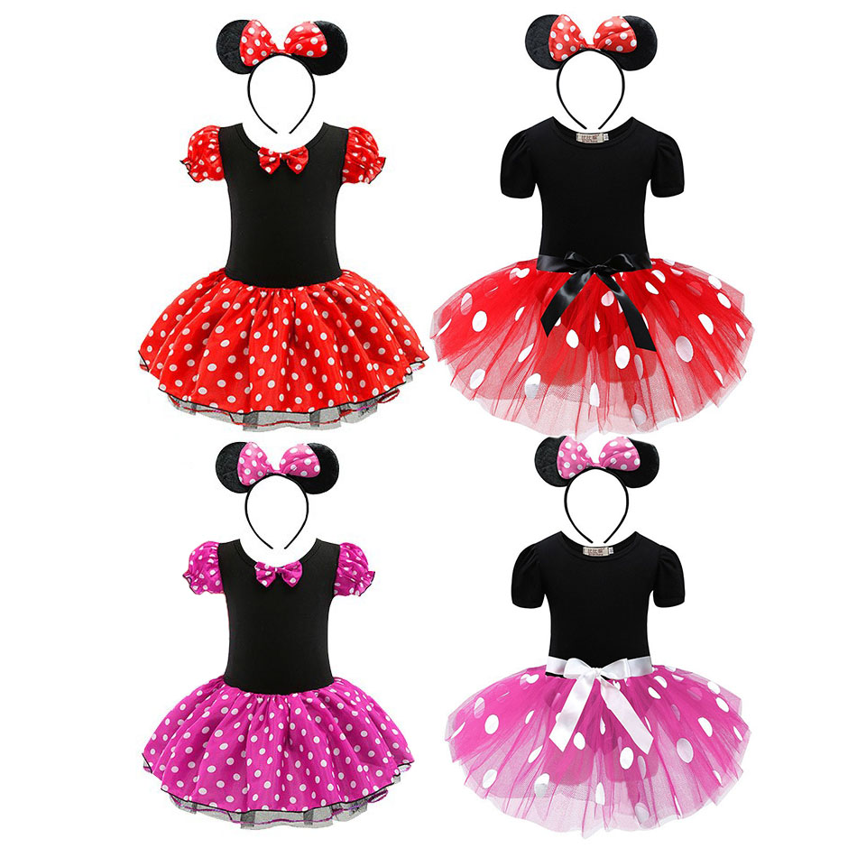 Baby Clothing Line - ชุดเดรสบัลเล่ต์สำหรับเด็กผู้หญิงชุดเดรสการ์ตูนหนูลายจุดติดโบว์สำหรับเด็กชุดปาร์ตี้คริสต์มาสวันเกิด