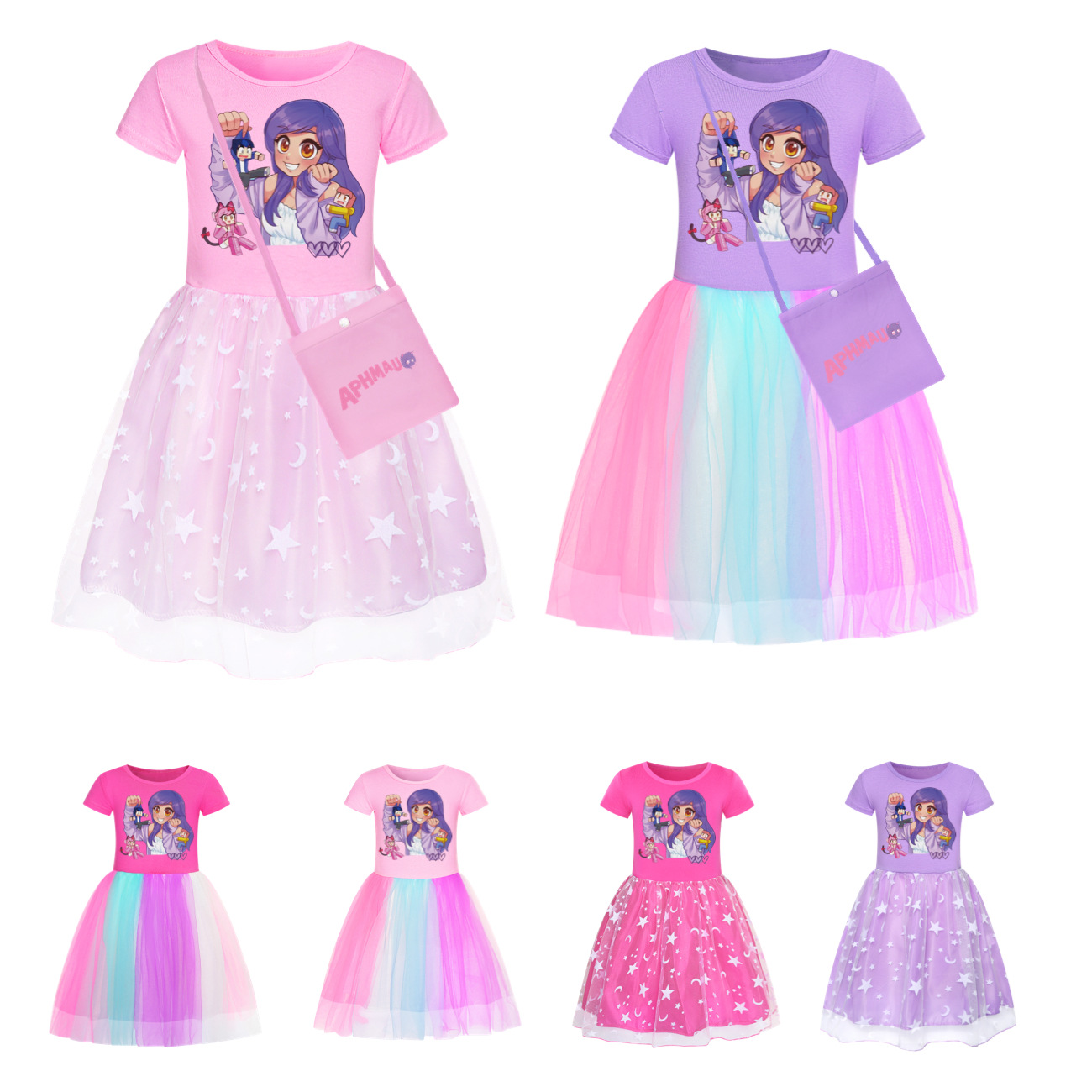 Baby Clothing Line - Aphmau ชุดเด็กน่ารักเสื้อผ้าแขนสั้นสําหรับเด็กทารก Kawaii ชุดลําลองและกระเป๋าเล็กเด็กฤดูร้อน Holiday ชุด