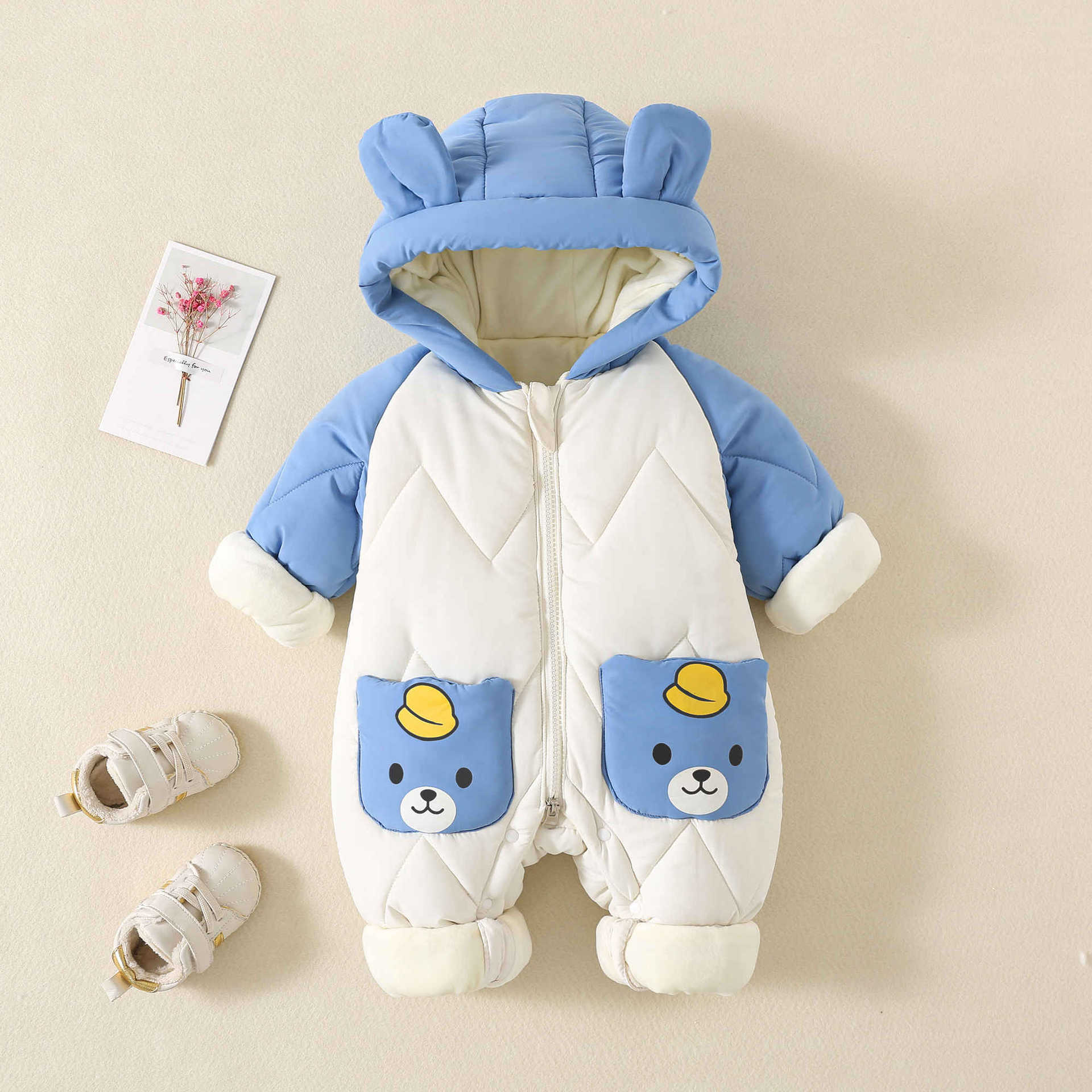 Baby Clothing Winter - ชุดกันหนาวสำหรับเด็กทารก เสื้อผ้าบุขนสัตว์ ชุดรอมเปอร์เด็กผู้หญิงและเด็กผู้ชายลายการ์ตูนหมี ชุดจั๊มสูทสำหรับทารก
