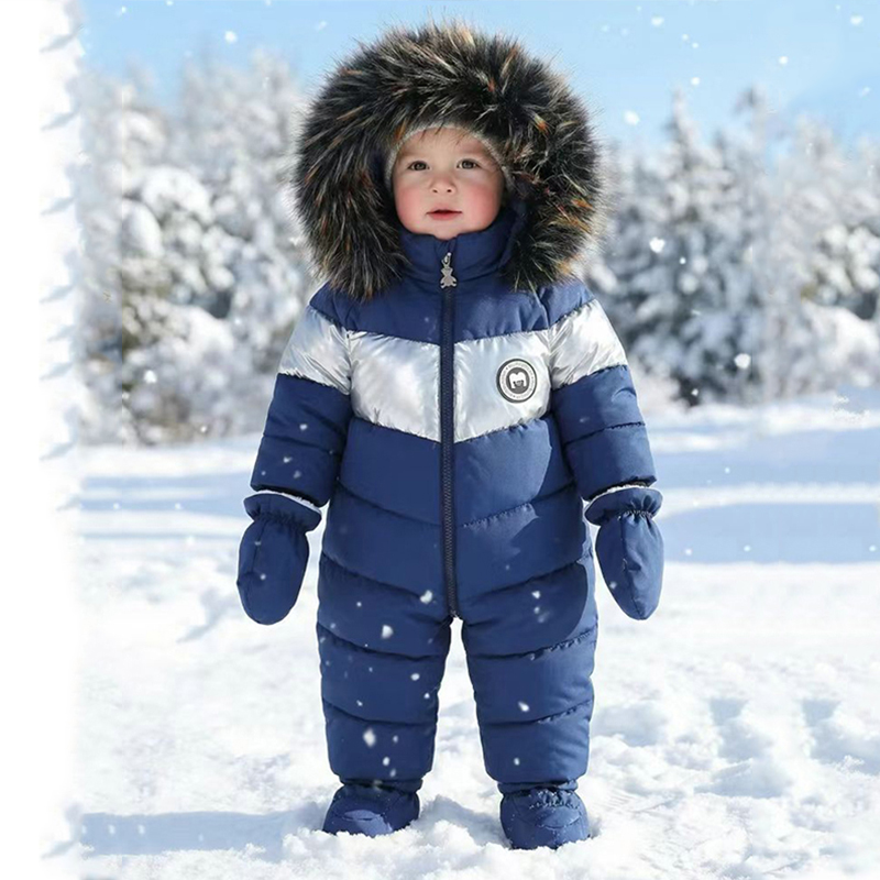 Baby Clothing Winter - ชุดรอมเปอร์เด็กแรกเกิดฤดูหนาวพร้อมถุงมือ ชุดเด็กผู้หญิงหนาอุ่น ชุดจั๊มสูทเด็กผู้ชายมีฮู้ด ชุดเสื้อผ้าเด็ก 0-18 เดือน