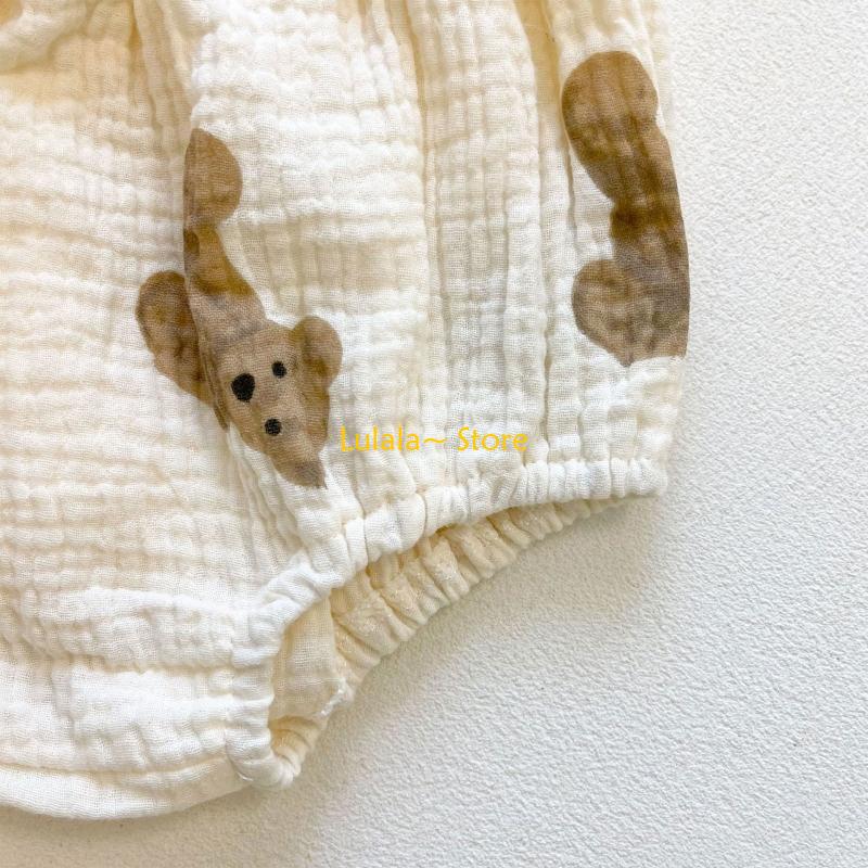 Baby Clothing Neutral - Y4QA Neutral ชุดเสื้อผ้าเด็กแขนสั้นเสื้อฮาเร็มกางเกงขาสั้นหมีพิมพ์ชุด