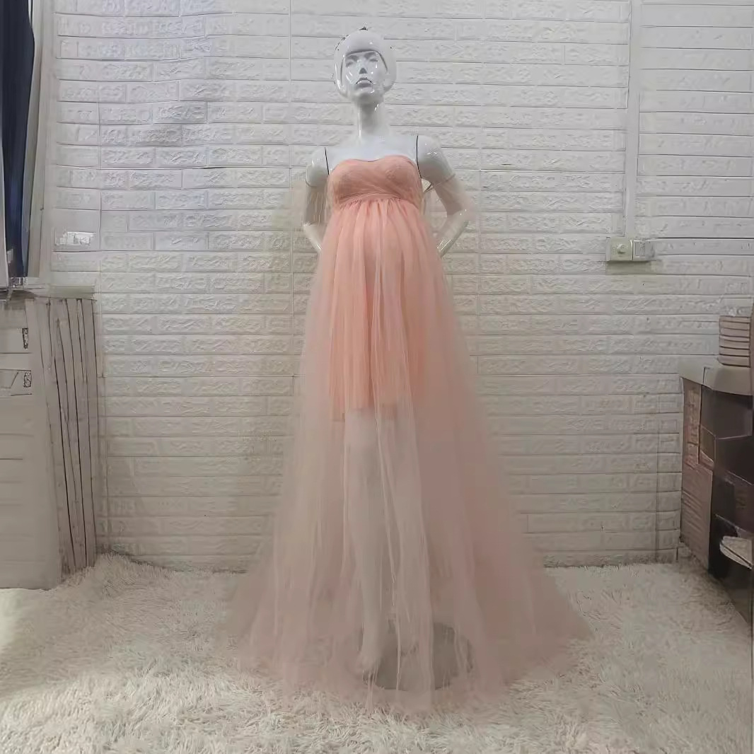 Baby Clothing Line - ชุดการตั้งครรภ์คลอดบุตรถ่ายภาพ Maxi ชุดปิดไหล่ลูกไม้ตาข่ายเสื้อผ้าผู้หญิงสําหรับอาบน้ําทารกการถ่ายภาพ Props
